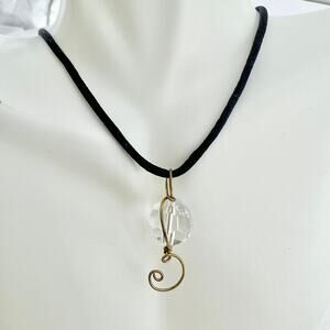 Faceted Clear Sphere Music Note Disco Globe Bronze Wire Wrapped Pendant
